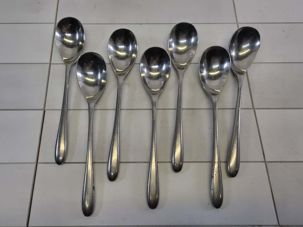 7 MCM Washington Forge WF Tear Drop 6.5" Tea Spoons Stainless Korea Weighty